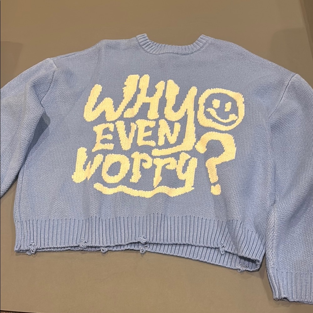 PacSun Blue and White Crew Neck Sweater